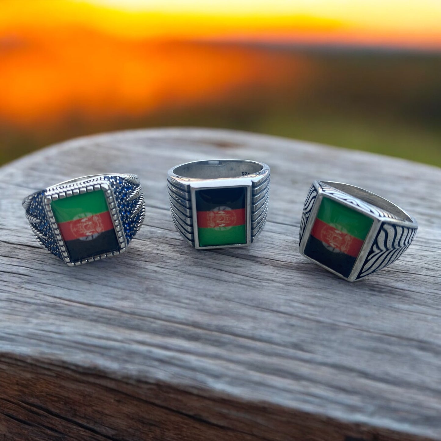 Handgefertigter 925er Silberring mit Afghanistan-Flagge – Schlicht und kraftvoll