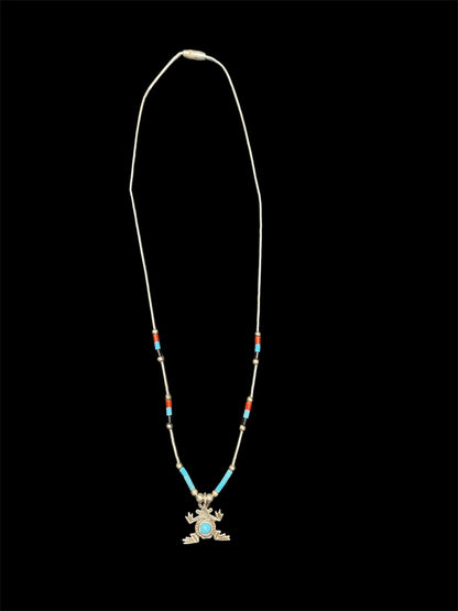 Handgefertigte 925er Silber-Halskette mit Indianer-Frosch-Anhänger 45 cm lang