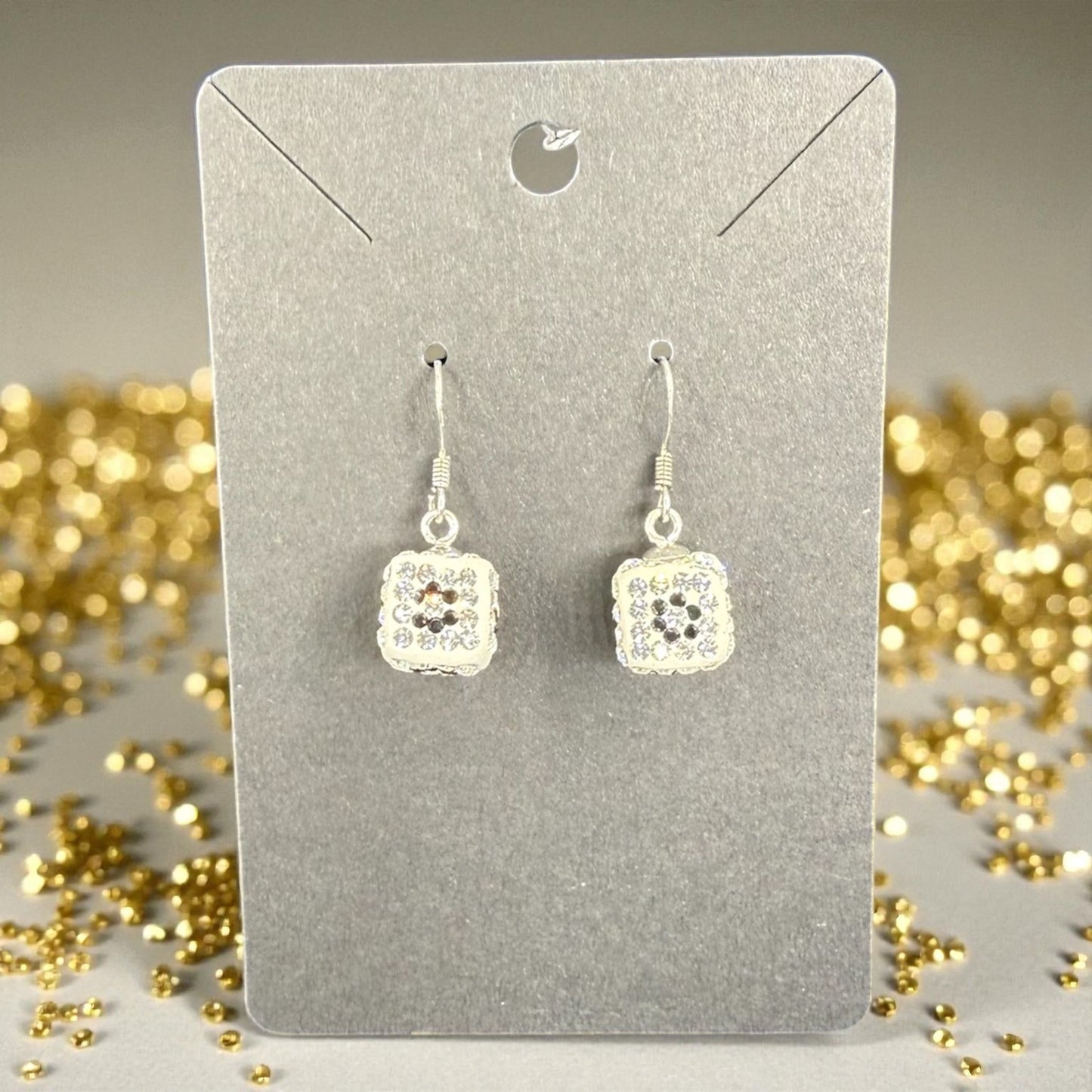 925 Sterling Silber Ohrringe – Würfelform mit Weißen & Schwarzen Zirkonia, ca. 3,3 g