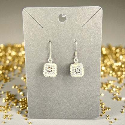 925 Sterling Silber Ohrringe – Würfelform mit Weißen & Schwarzen Zirkonia, ca. 3,3 g