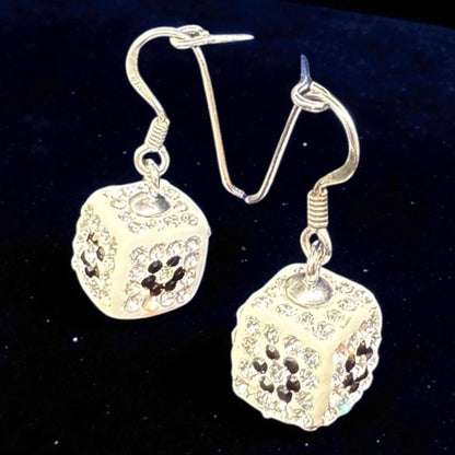 925 Sterling Silber Ohrringe – Würfelform mit Weißen & Schwarzen Zirkonia, ca. 3,3 g