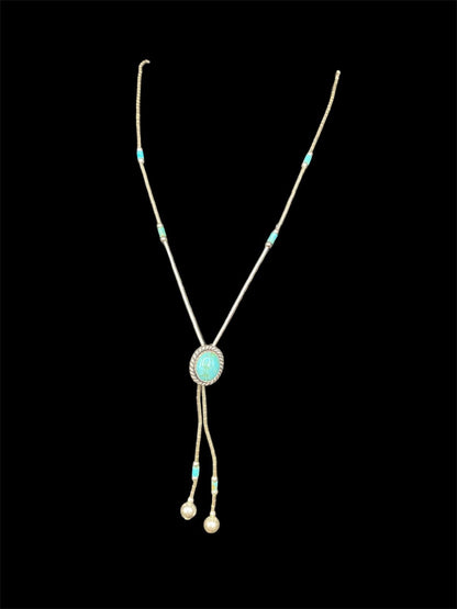 Handgefertigte 925er Silber-Bolo-Kette mit Türkis-Akzent, 45 cm Länge