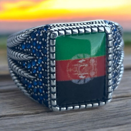 925er Silber Afghanistan-Ring – Handgefertigte Eleganz mit nationalem Stolz