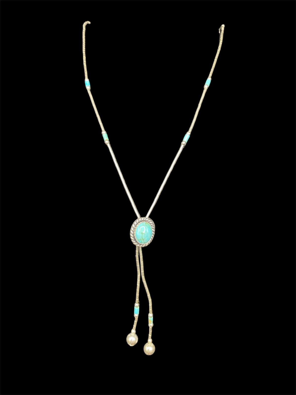 Handgefertigte 925er Silber-Bolo-Kette mit Türkis-Akzent, 45 cm Länge