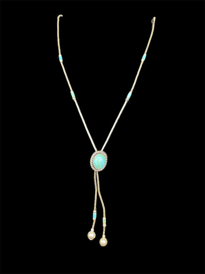 Handgefertigte 925er Silber-Bolo-Kette mit Türkis-Akzent, 45 cm Länge